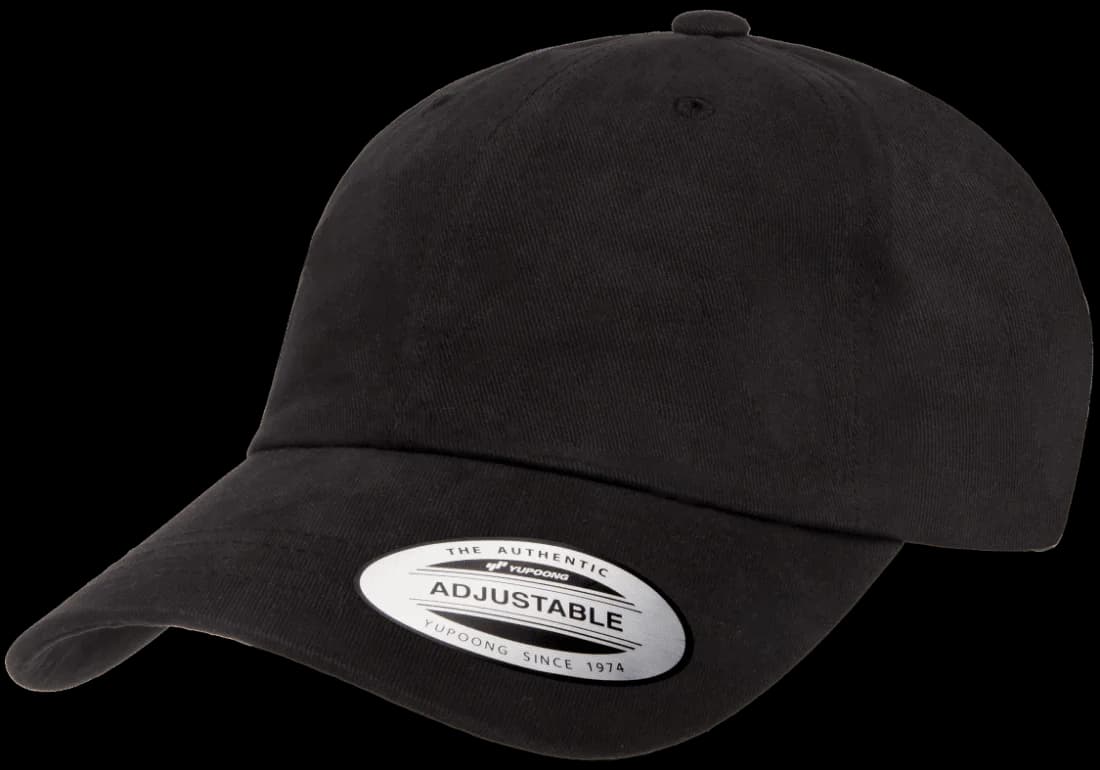 Yupoong 6245PT Peached Cotton Twill Dad Cap in Black authentic blank product photo - product view